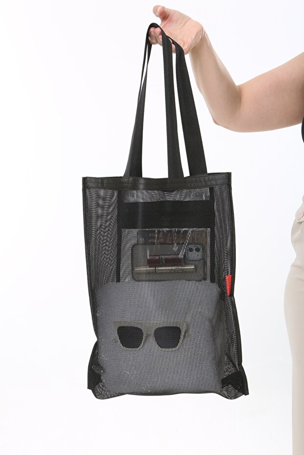 Siyah Cepli File Plaj Çantası - 7