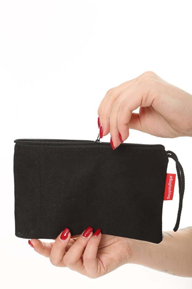 Siyah Clutch Bez Çanta - 8