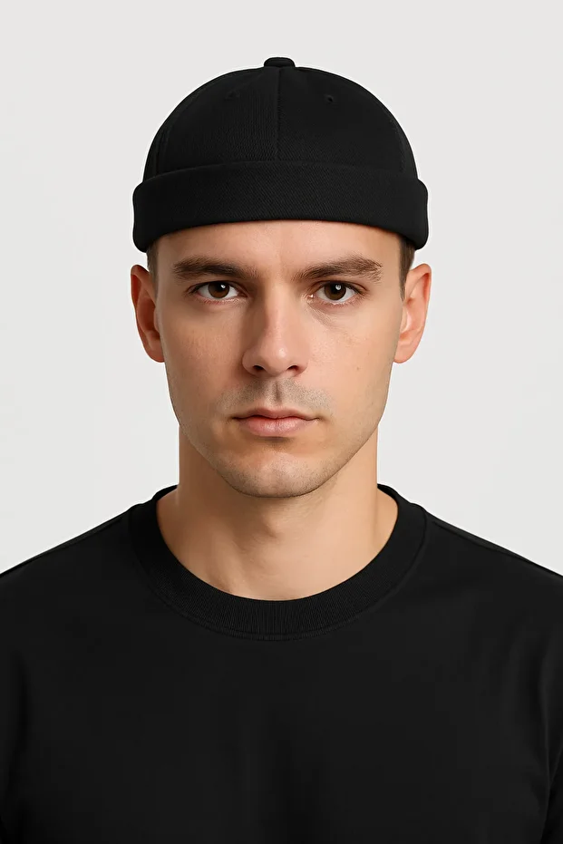 Pamuklu Kumaş Arkasından Ayarlanabilir Sipersiz Hip Hop Docker Siyah Erkek Şapka - 1