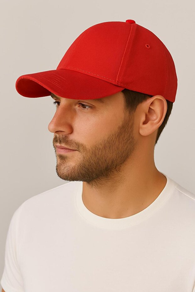 Unisex Basic 2-Piece Adjustable Hat Baseball Cap Red-Black - 7