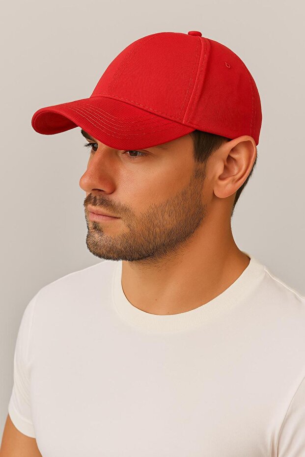 Unisex Basic 2-Piece Adjustable Hat Baseball Cap Red-Black - 5