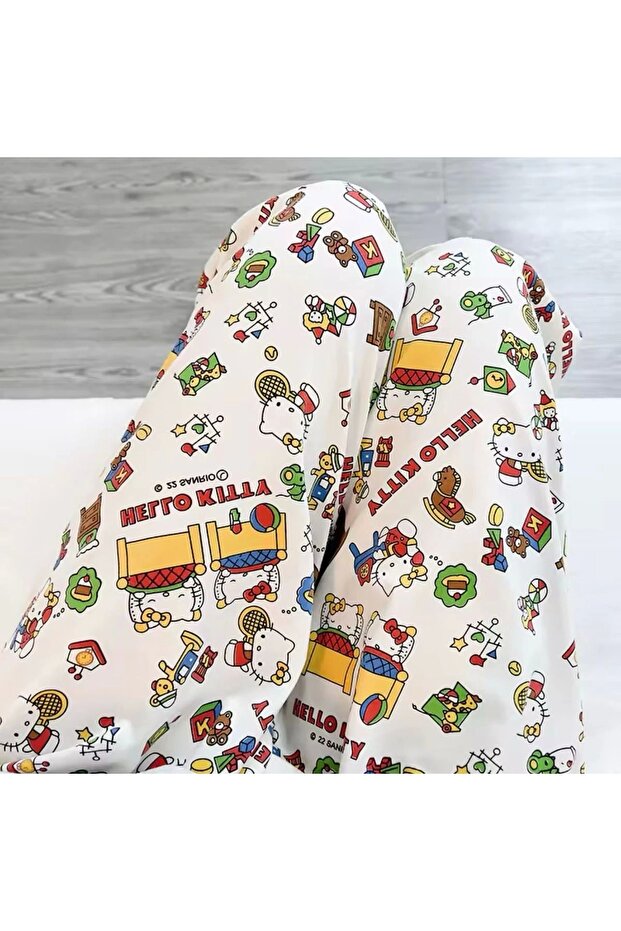 White Hello Kitty Detail Unisex Pajamas
