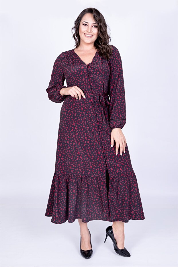 V Yaka Uzun Elbise - 1