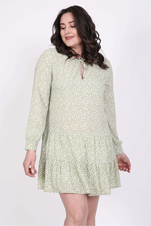 Önü Bağcıklı Eteği Fırfırlı Elbise - 1