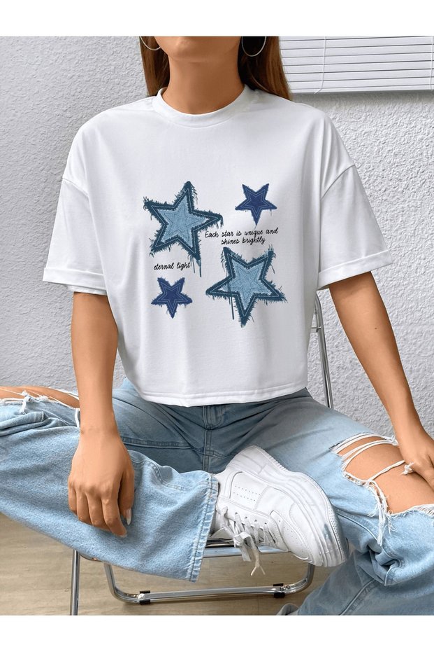 Endless Light Printed Crew Neck Short Sleeve Girls T-Shirt