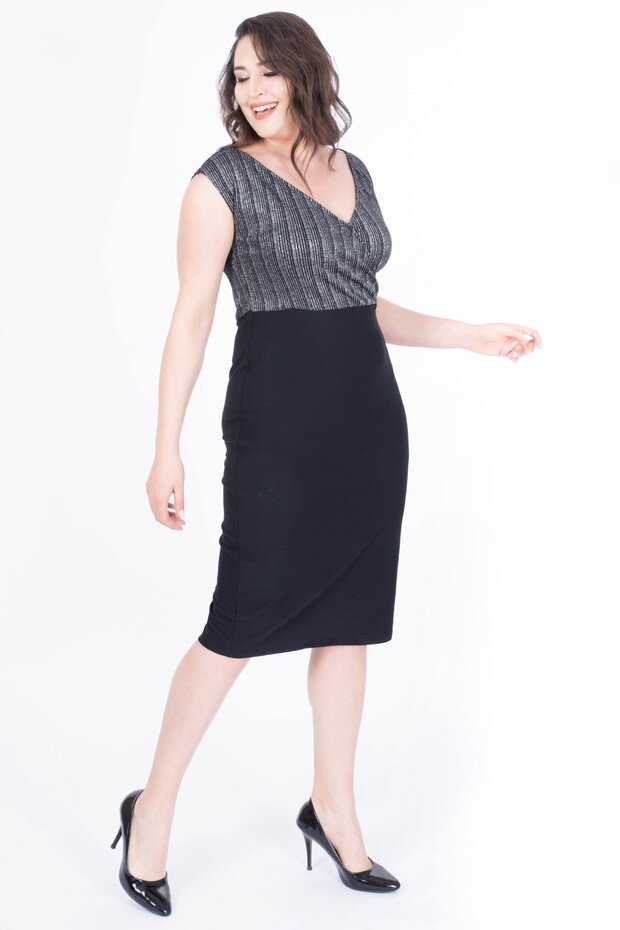 Simli Damla Yaka Anvelop Elbise - 2