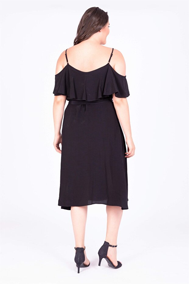 Volanlı Kemerli Elbise - 3