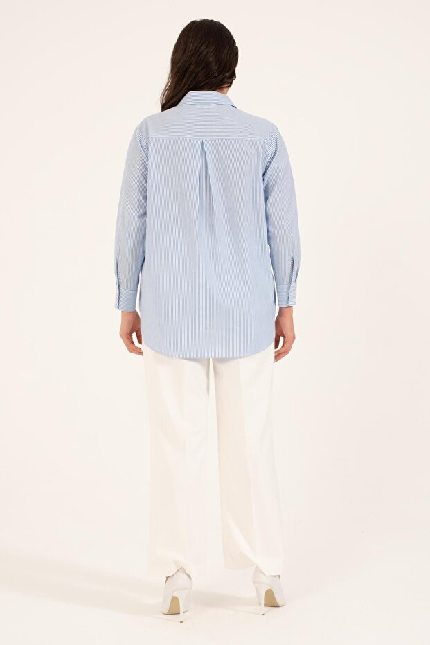 Çizgili Oversize Gömlek - 5