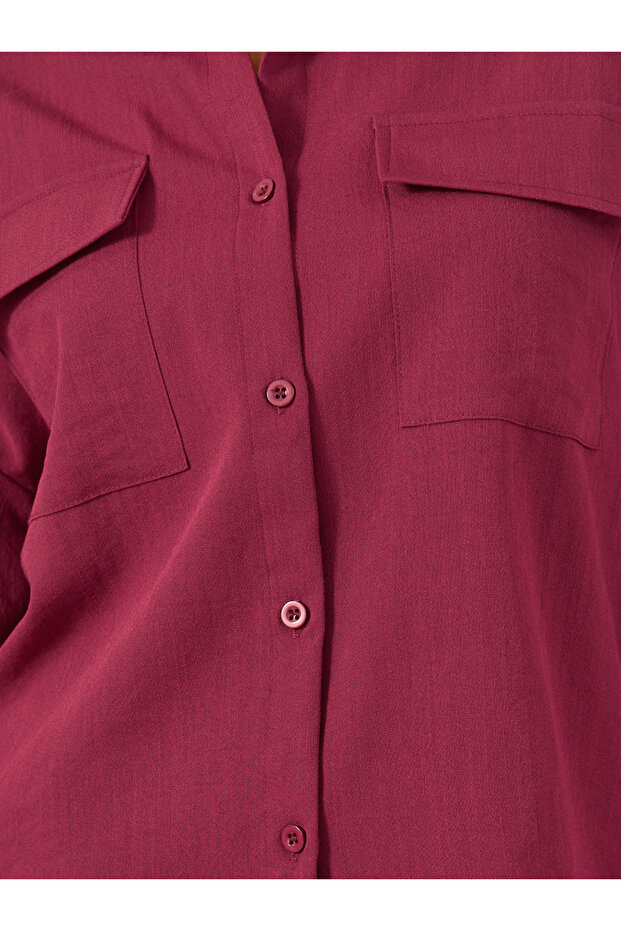 قميص كبير الحجم بياقة منتشرة وأزرار - 3