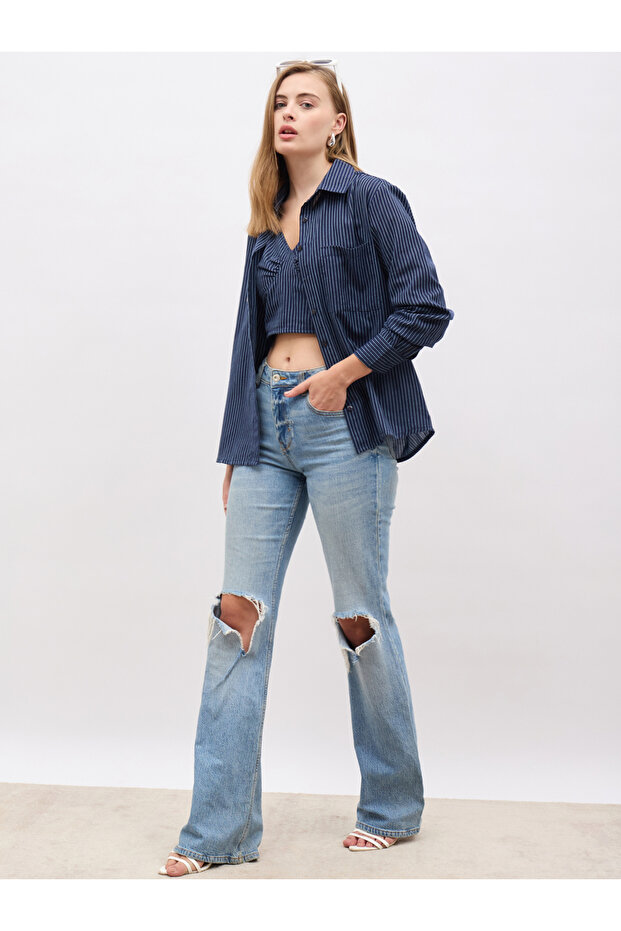 Striped Regular Fit Shirt and Crop Top