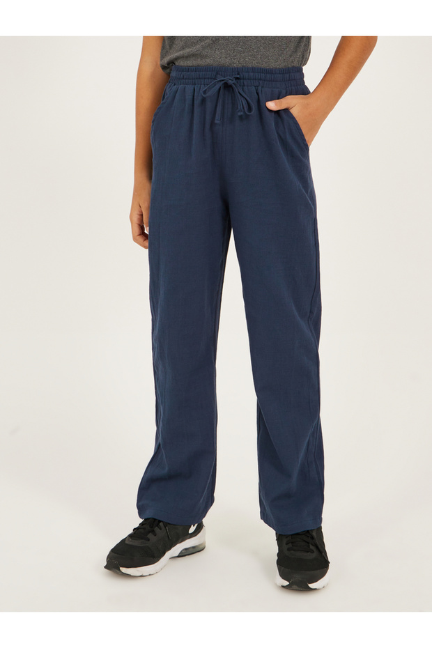 Solid Drawstring Waist Relaxed Pants - 5