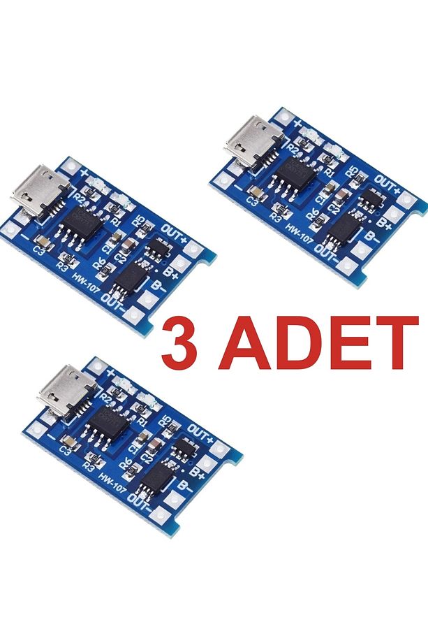 3 Adet Tp4056 Mikro Usb Akım Korumalı 1a 3,7v Lityum Pil Şarj Devresi - 1