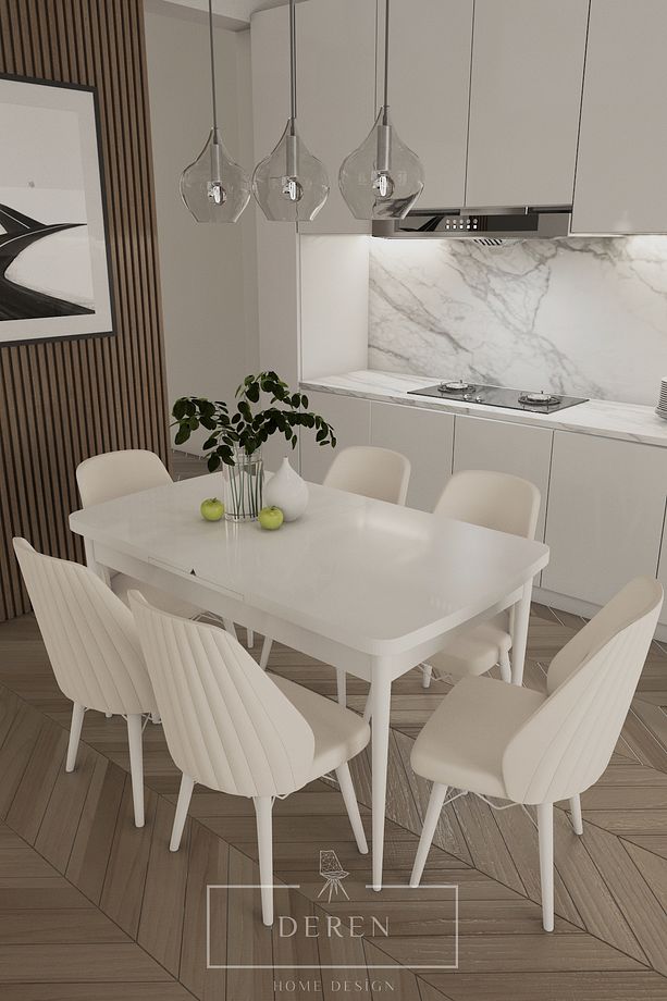 Mabel Serisi, 80x132 Mutfak Ve Salon Yemek Masası Takımı 6 Adet Sandalye - 1