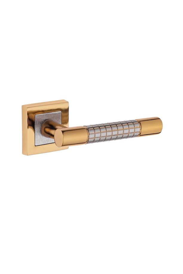 Stil Kare Rozetli Alüminyum Kapı Kolu (Oda/Yale/WC) V2 Altın - Saten - 1