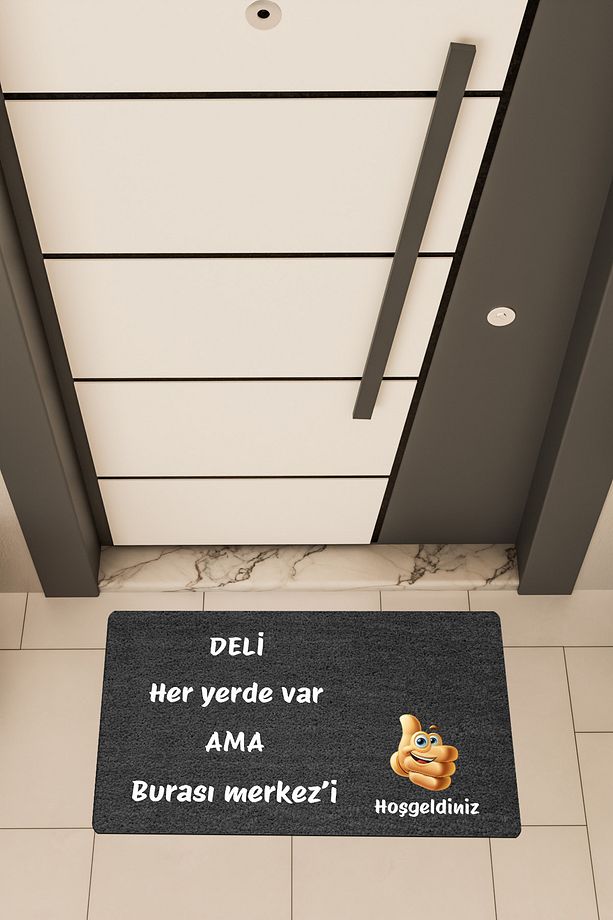 Kaliteli Dijital Baskı Siyah, Burası Merkezi temalı Kapı Önü Paspası - 1