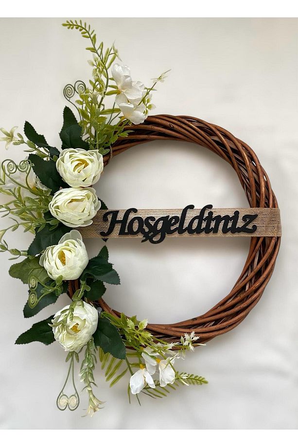 Hoş Geldin Enerjisi El Yapımı Bambu Çelenk Kapı Süsü | Modern Çiçekli Giriş Dekoru - 4