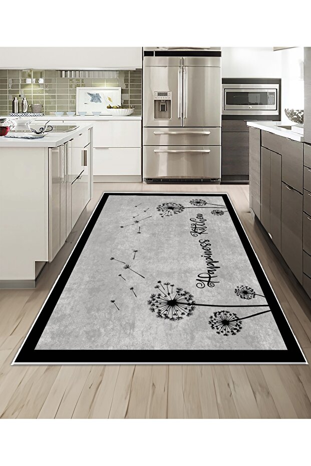 Shine M(258) Gray Fringeless Non-Slip Based Digital Printed Decorative Carpet 140X200