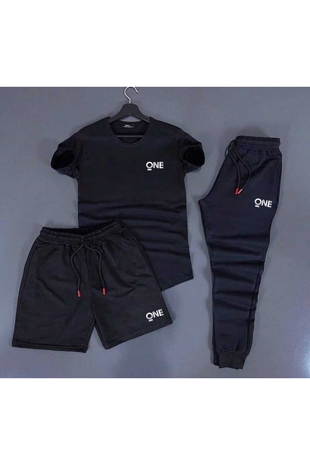 ONE Baskılı Unisex Yazlık Eşofman-Şort ve Tshirt Kombini - 1