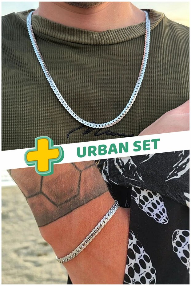 Unisex Tarnish Stainless Guaranteed Crush Urban Steel Necklace Bracelet Set