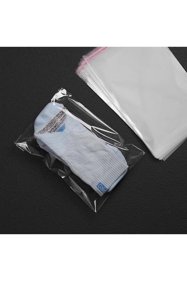 100 Adet 12x25 Şeffaf Bantlı Yapışkanlı OPP Jelatin Paketleme Poşeti - 2
