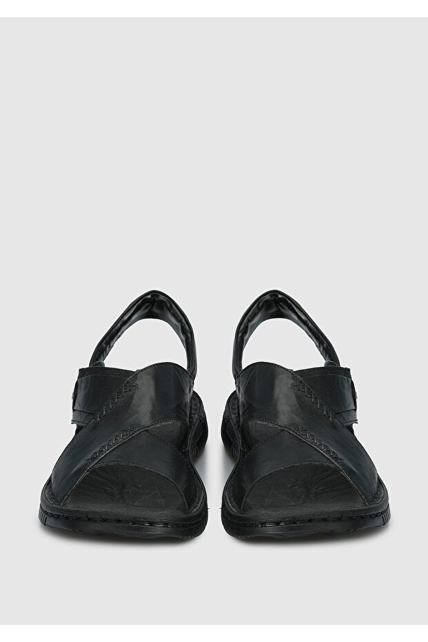 صندل مسطح من الجلد الأسود للرجال - 3