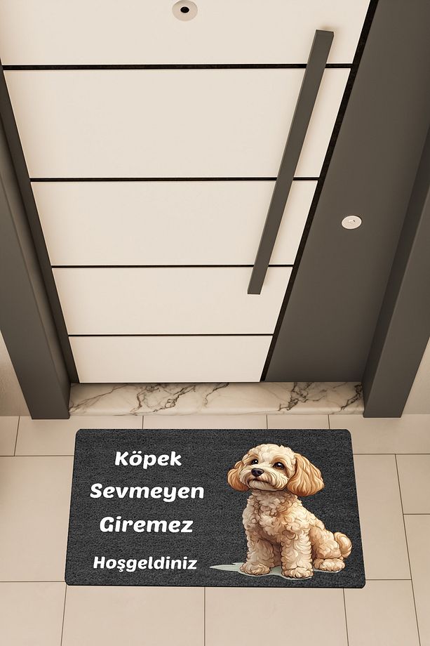 Kaliteli Dijital Baskı Siyah, Köpek Sevmeyen Giremezz temalı Kapı Önü Paspası - 1