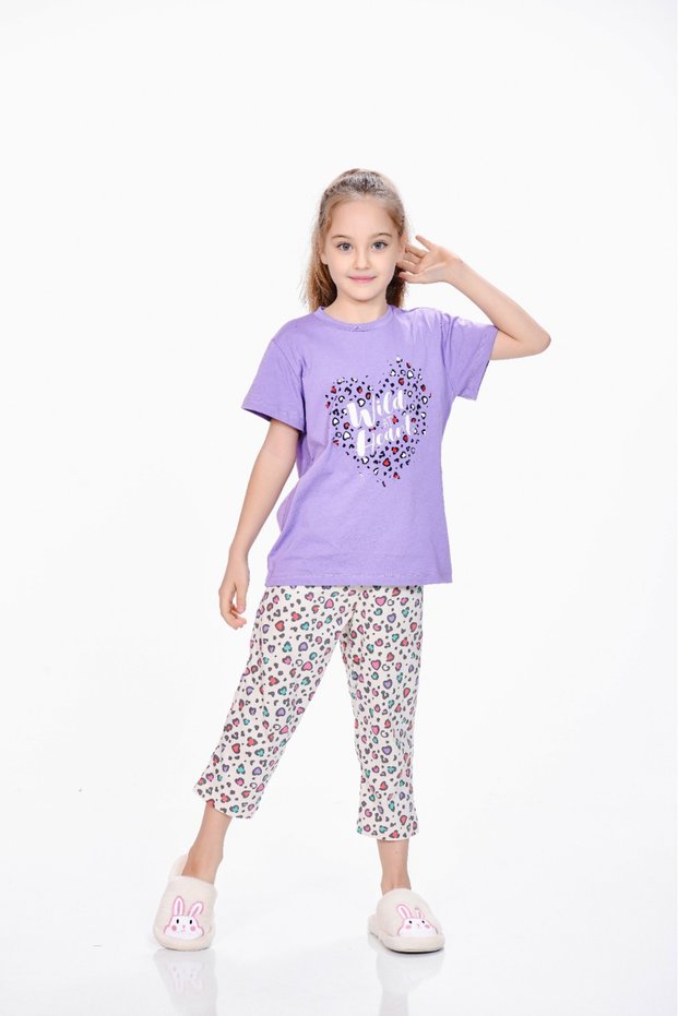 Mooncover Children's Pajama Set 100% Cotton Combed Cotton Mother-Daughter Combination – Purple