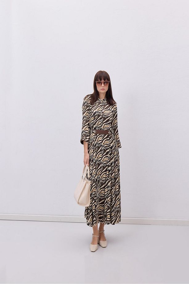 KAHVE ZEBRA DESEN ELBİSE - 1