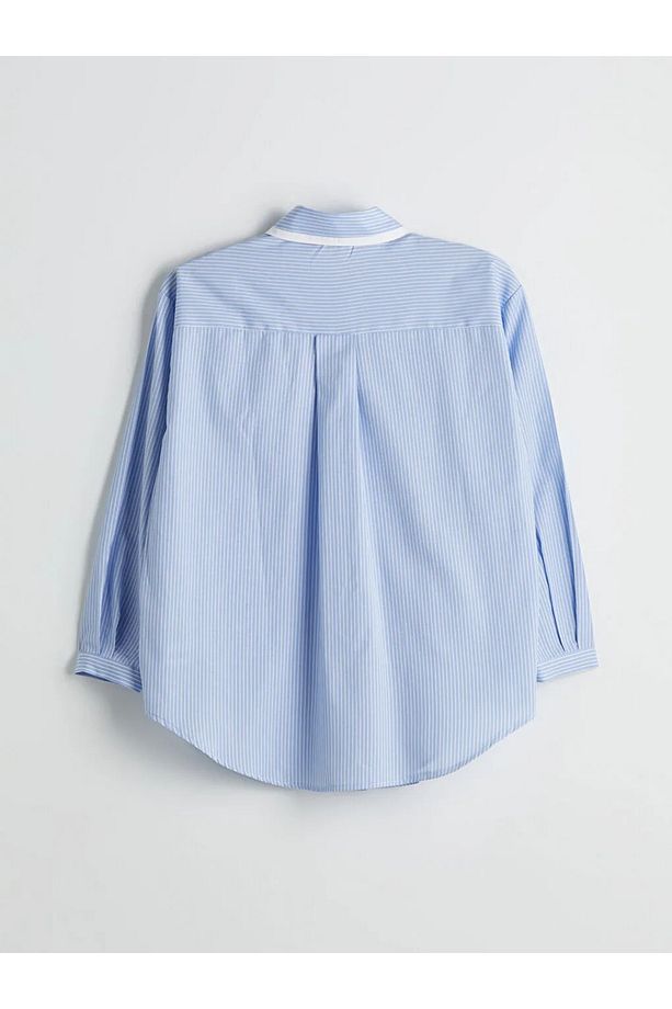 LCW Modest Ekru Çizgili Oversize Poplin Kadın Gömlek Tunik - 4