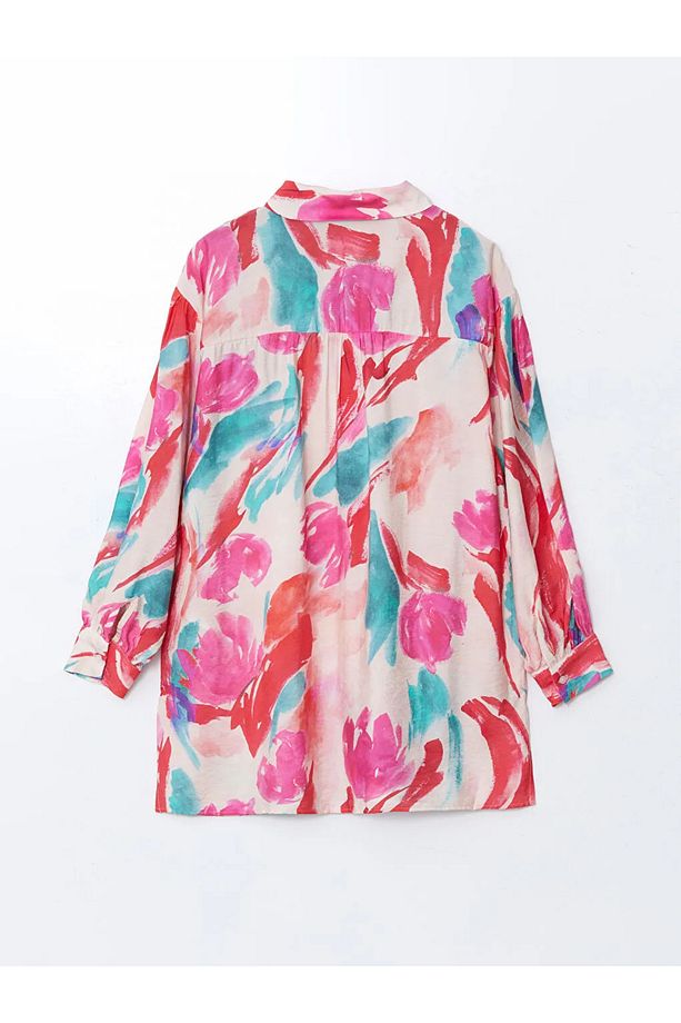 LCW Modest Pembe Desenli Oversize Kadın Gömlek Tunik - 4