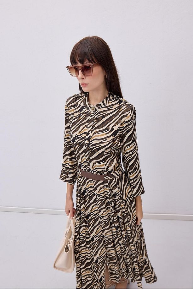 KAHVE ZEBRA DESEN ELBİSE - 2