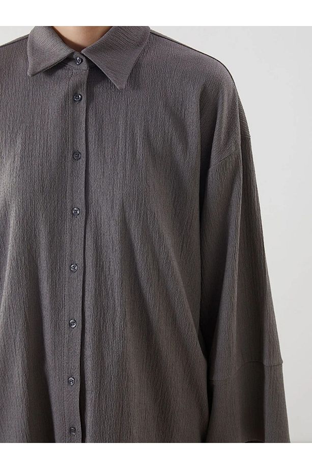 LCW Modest Gri Dokulu Oversize Kadın Gömlek Tunik - 3