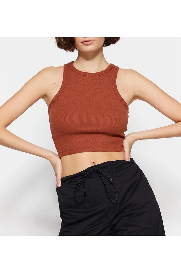 Kadın Kiremit Rengi Crop Top Basic Atlet | Yüksek Bel Uyumlu Üst | A STORY Minimal Şık Basic B - 1