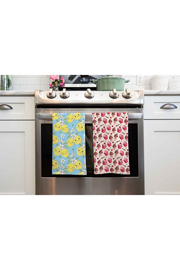 Gulen Yuz Lemon and Cupcake Set of 2 Kitchen Hand Towels