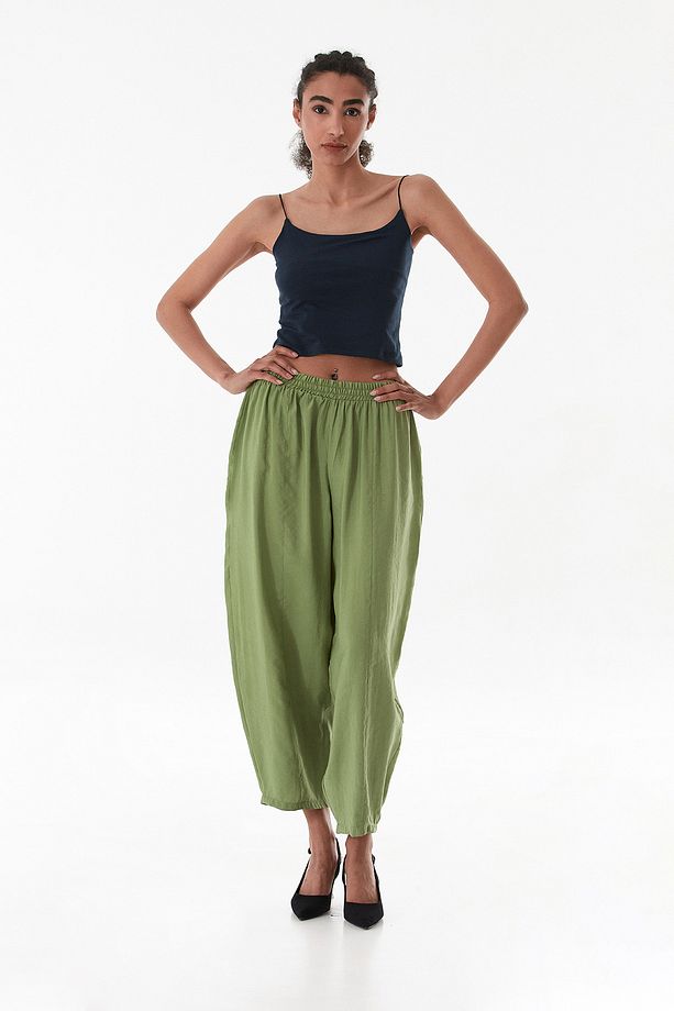 Beli Lastikli Çimalı Ayrobin Kumaş Şalvar Pantolon - 3