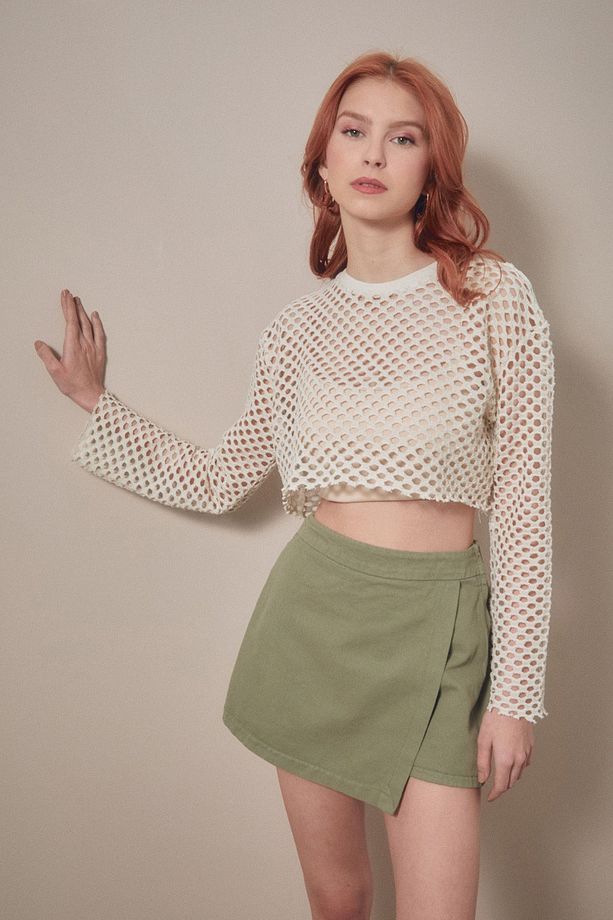 Gabardin Yandan Fermuarlı Şort Etek - 4