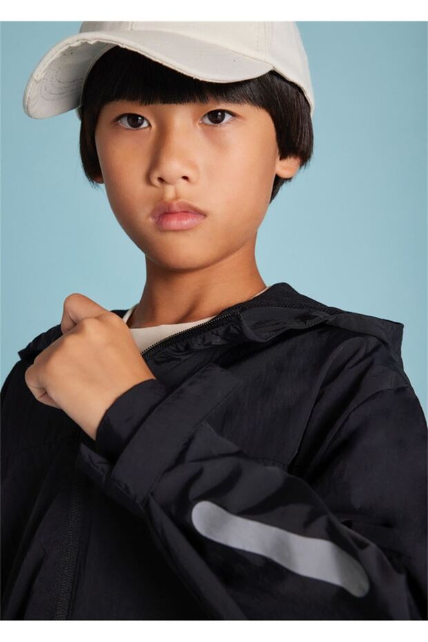 Men's Windbreaker Black Hooded 6493 Model Shoes