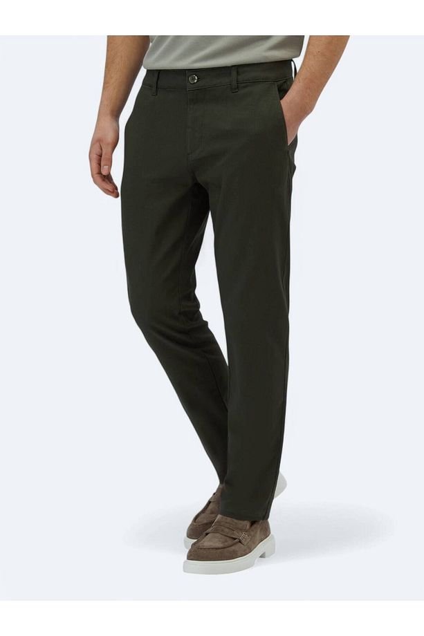Haki Düz Dokuma Regular Fit Casual Pamuk Karışımlı Pantolon - 3
