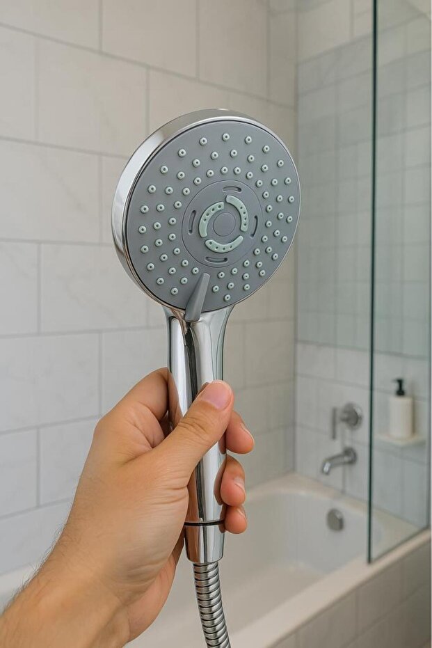 3 Function Chrome Plated Shower Head, Hose - 1