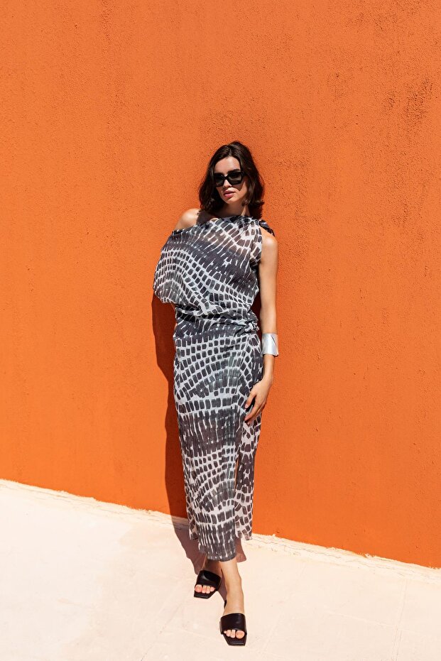 TEK OMUZ DRAPELİ ELBİSE 25S40775 - 3