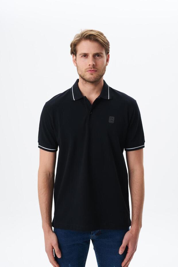 Ar-Ma Men's Polo Collar T-Shirt Without Print Basic Regular Fit Double Collar Combed Cotton Pique Y29374354402 Black