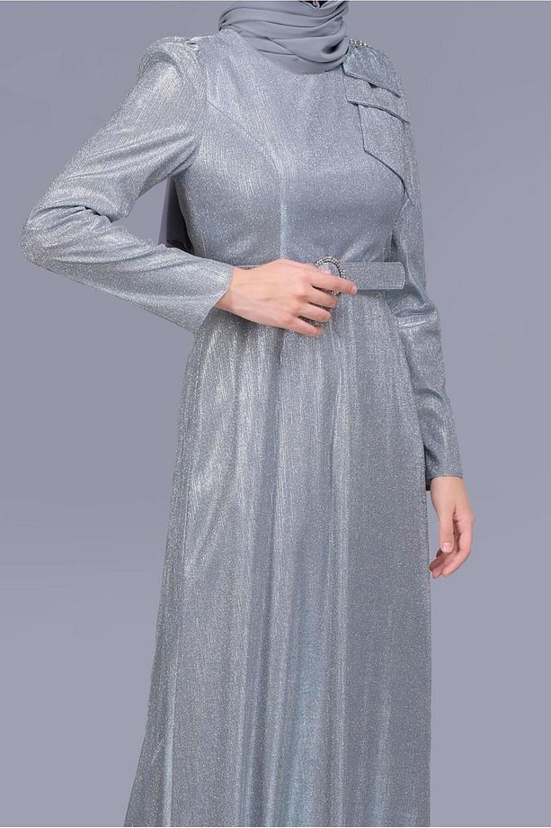TAŞ DETAYLI SİMLİ ABİYE ELBİSE 40769 - 4