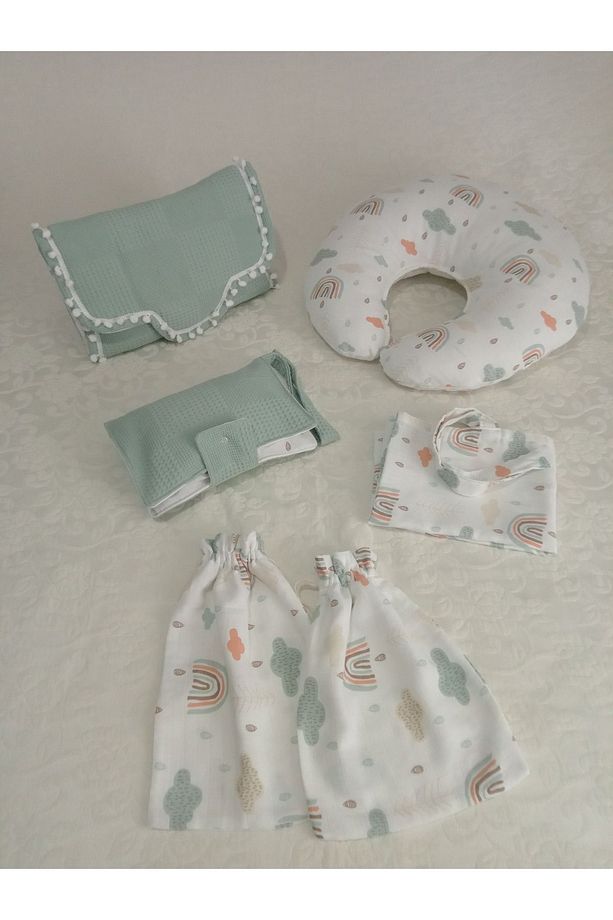 17 parçalık yuvarlak babynest seti ( muslin ve waffle pike kumaşları) - 2