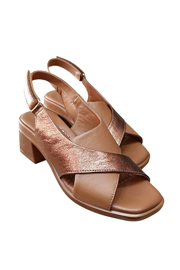 45208 Women's Genuine Leather Thick Short Heeled Comfort Sandals