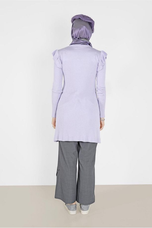 Kendinden Desenli Omuzları Fırfırlı Triko Tunik 42042 - 3