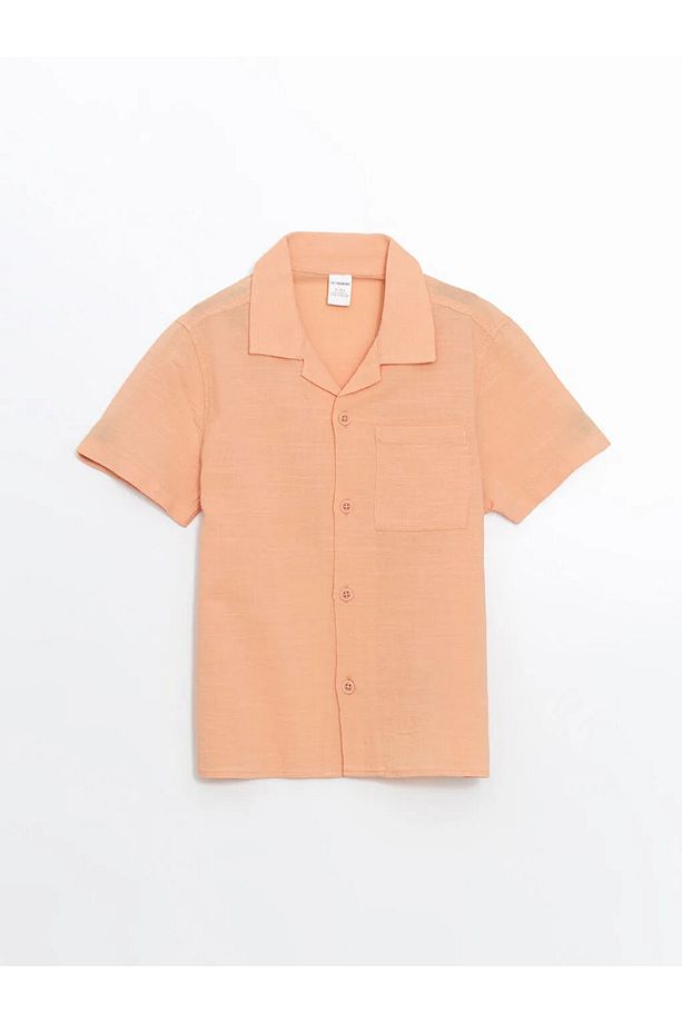 LCW Kids Turuncu Resort Yaka Keten Karışımlı Erkek Çocuk Gömlek - 3