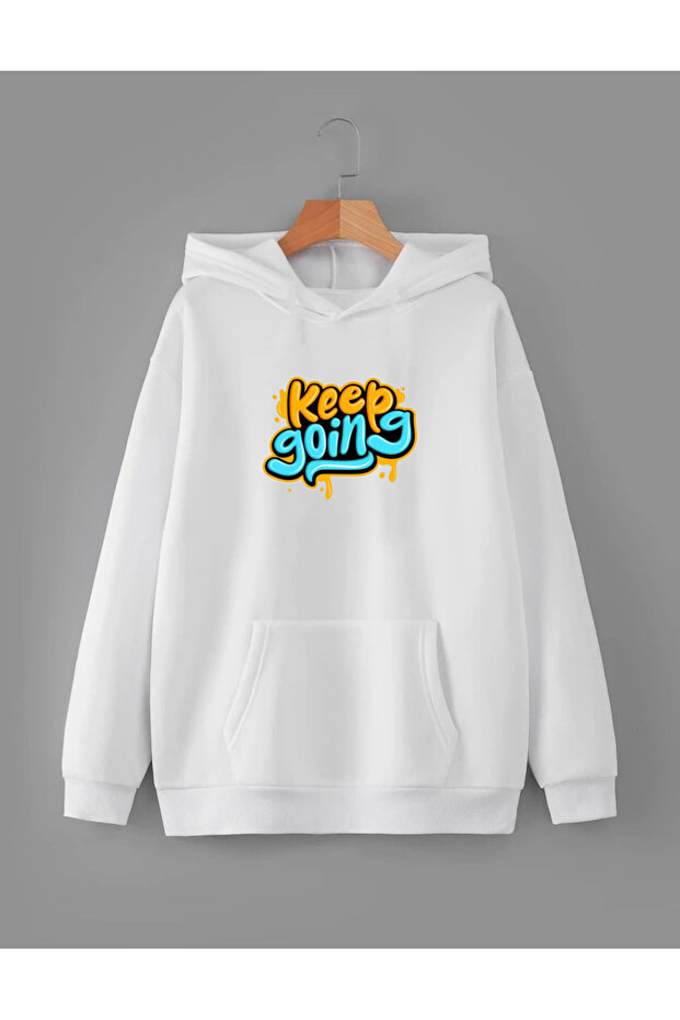 Oversized Keep Printed Detail Hooded Basic Sweatshirt - 1