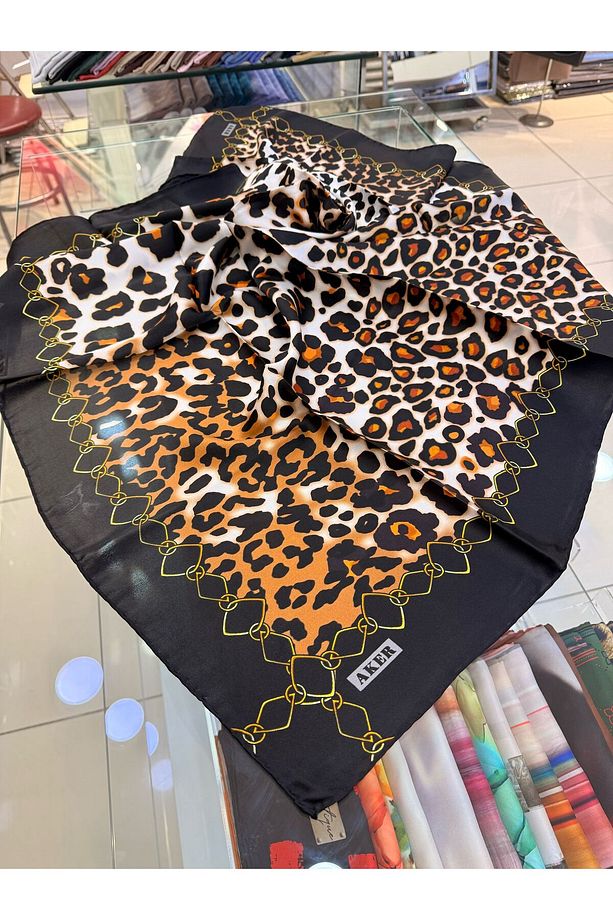 Leopar Krep İpek Eşarp - 1
