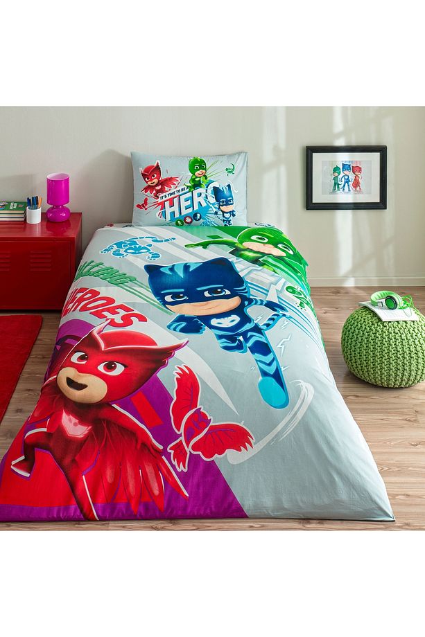 Taç Lisanslı Pj Masks Super Team Pamuk Tek Kişilik Nevresim Takımı - 1