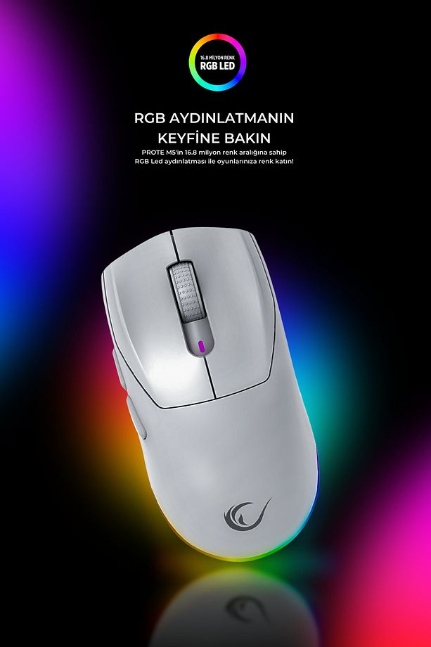 Prote M5 Bluetooth-kablosuz-kablolu Rgb Şarjlı 24000 Dpı 3311 Hafif Gaming Mouse Oyuncu Mouse Beyaz - 4